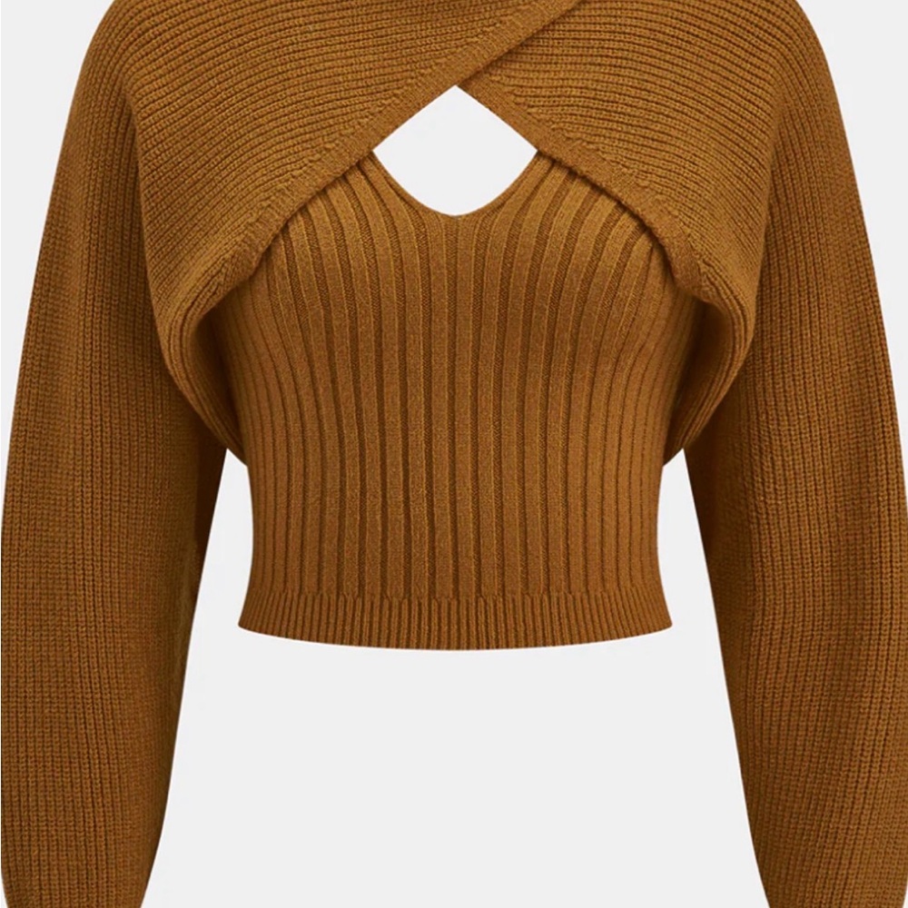 Commense brown sweater top and tank Two-Piece Set